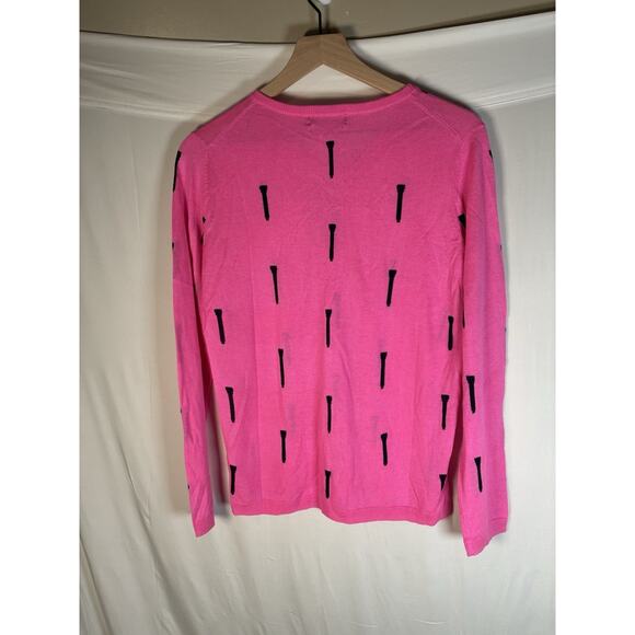 Baker Golf Womens S NWT Pink Silk Cashmere Golf Tee Print V-Neck Sweater Preppy - Picture 2 of 8